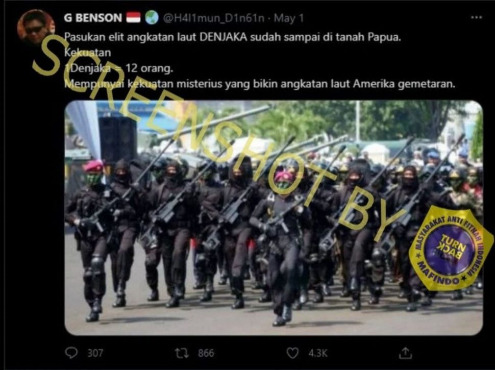 Fakta pasukan elit AL Denjaka diterjunkan tumpas KKB Papua (Turnbackhoax.id)