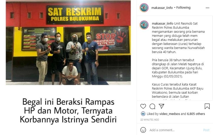 Viral Begal Rampas Motor Istri Sendiri. (Instagram/@makassar_iinfo)