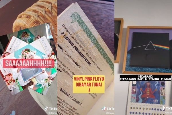 Viral Pasangan Nikah Mahar Piringan Hitam Pink Flyod. (TikTok/@ittamukti)