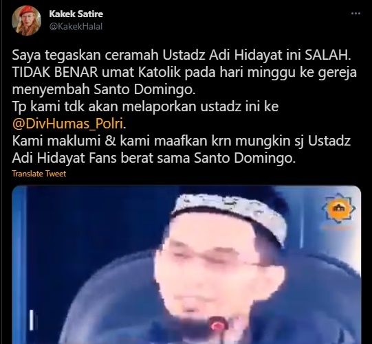 Adi Hidayat Jadi Sorotan Usai Ceramah Menyinggung Umat Katolik. (Twitter/@KakekHalal)