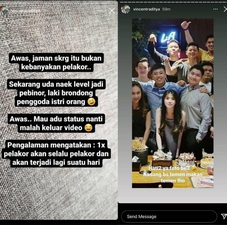 Kapten Vincent Raditya mengunggah foto kebersamaan bareng istri dan teman-teman. Lelaki yang ada di samping kanan Novita Condro diduga sebagai HY, atau lebih dikenal Coco HY. [Instagram