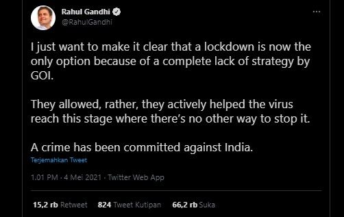 Cuitan Rahul Gandhi (Twitter/Rahul Gandhi)