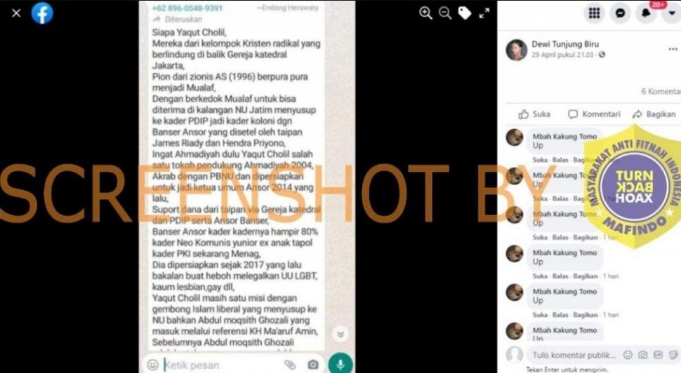 CEK FAKTA Menteri Agama Yaqut Cholil Dari Kelompok Kristen Radikal. (Turnbackhoax.id)
