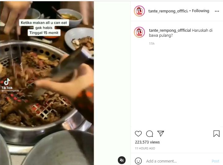 Waktu Makan di Resto All You Can Eat Hampir Habis, Wanita Ini Lakukan Hal Tak Terduga. (TikTok/@tomtomgalak)