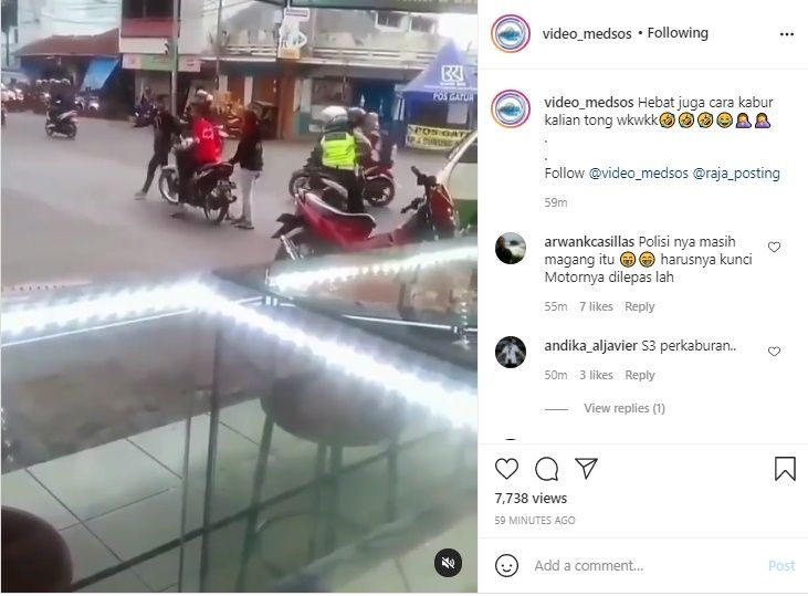 Cara Pemotor Ini Sukses Kabur Bikin Melongo. (Instagram/@video_medsos)