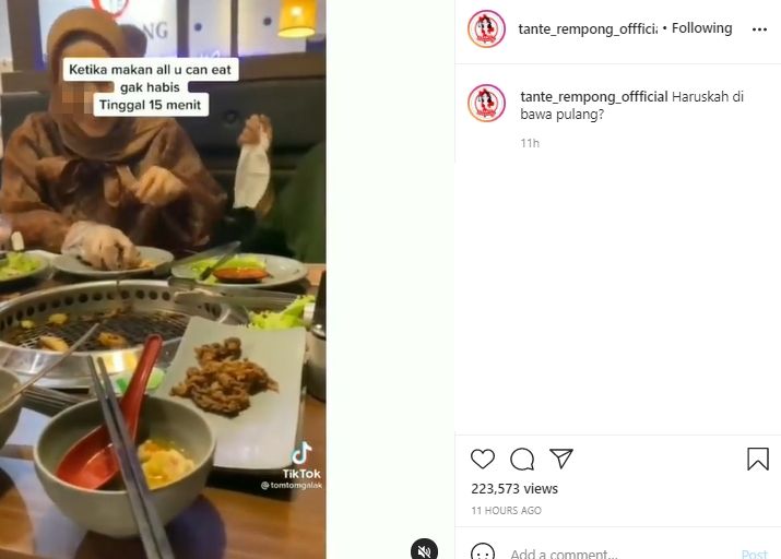 Waktu Makan di Resto All You Can Eat Hampir Habis, Wanita Ini Lakukan Hal Tak Terduga. (TikTok/@tomtomgalak)
