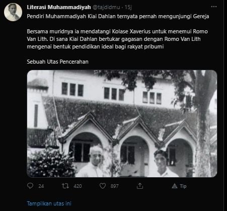 Utas mengenai Kyai Ahmad Dahlan yang kunjungi gereja di Muntilan. [@tajdidmu]