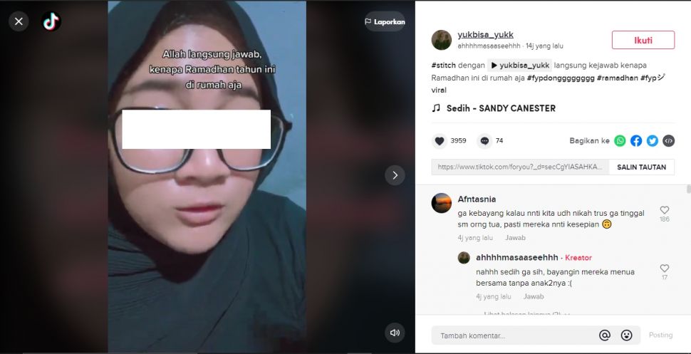 Merengek tak diajak bukber, perempuan ini tertampar lihat kondisi orang tua (TikTok).