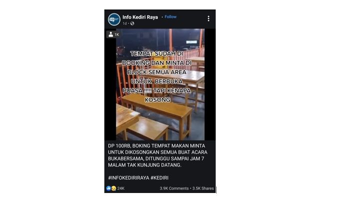 Restoran Kena Tipu Pesanan Bukber. (Facebook)