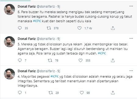 Komentar Donal Fariz soal Novel Baswedan terancam dipecat (Twitter/donalfariz)