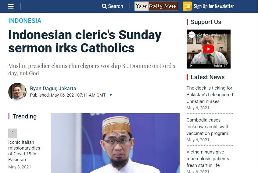 Pernyataan Ustadz Andi Hidayat soal ajaran Kristen disorot media asing.