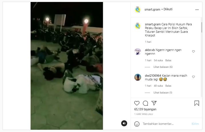 Pelaku balap liar dihukum tirukan suara knalpot bising (Instagram).