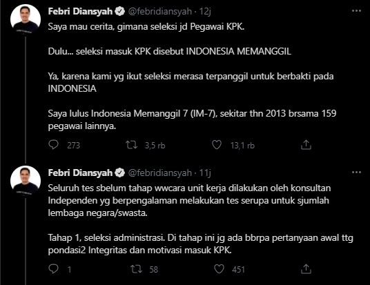 Cuitan Febri Diansyah. (Twitter)