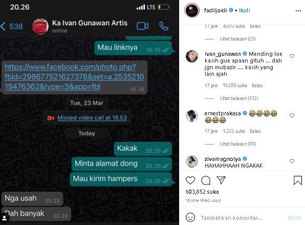 Ivan Gunawan tolak hampers Fadil Jaidi. (Instagram/@fadiljaidi)