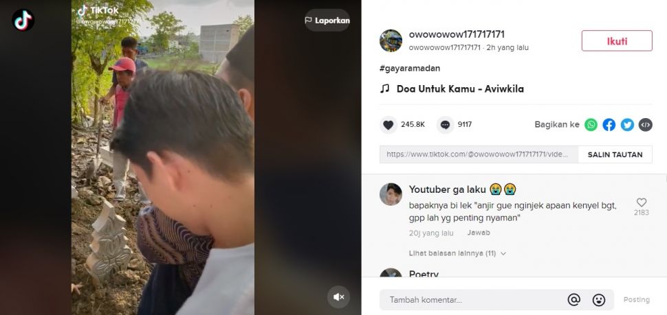 Pelayat Tersiksa di Kuburan, Bukan Keluarga Tapi Nangis Paling Kenceng. (TikTok/@owowowow171717171)