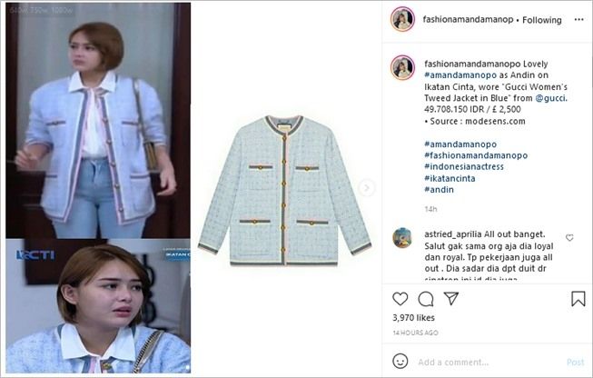 Amanda Manopo kembali syuting pakai baju nyaris Rp50 juta. (Instagram/@fashionamandamanopo)