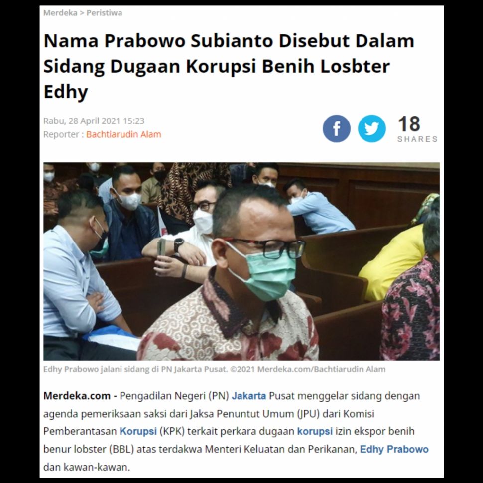 Fakta Prabowo ditangkap KPK terlibat korupsi benih lobster (Turnbackhoax.id)