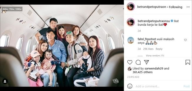 Momen keluarga Sarwendah terbang ke Bali pakai jet pribadi. (Instagram/@betrandpetoputraonsu)