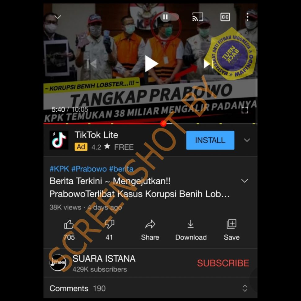 Fakta Prabowo ditangkap KPK terlibat korupsi benih lobster (Turnbackhoax.id)