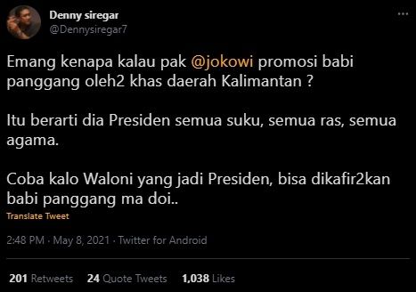 Cuitan Denny Siregar Bela Pidato Jokowi Yang Sebut Bipang. (Twitter/@Dennysiregar7)