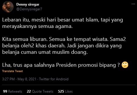 Cuitan Denny Siregar Bela Pidato Jokowi Yang Sebut Bipang. (Twitter/@Dennysiregar7)