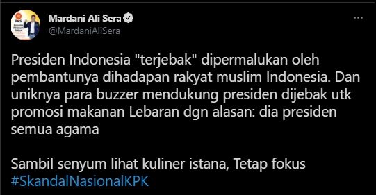 Cuitan Mardani Ali Sera soal Pidato Jokowi Bipang Ambawang (Twitter/MardaniAliSera).