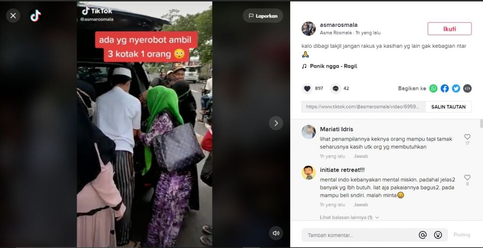  Emak-emak serobot antrean pembagian takjil gratis (TikTok).