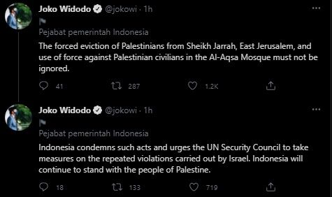 Presiden Jokowi Kutuk Agresi Israel di Palestina. (Twitter/@jokowi)