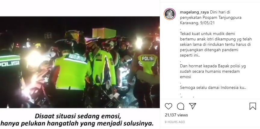 Polisi peluk pengendara motor. (Instagram/@magelang_raya)