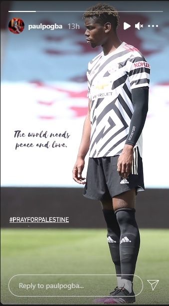 Gelandang Manchester United, Paul Pogba memberi dukungannya untuk Palestina lewat Instagram Story. [tangkapan layar Instagram@paulpogba]