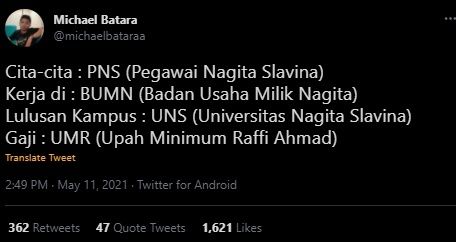 Trending Pegawai Nagita Slavina. (Twitter/@michaelbataraa)