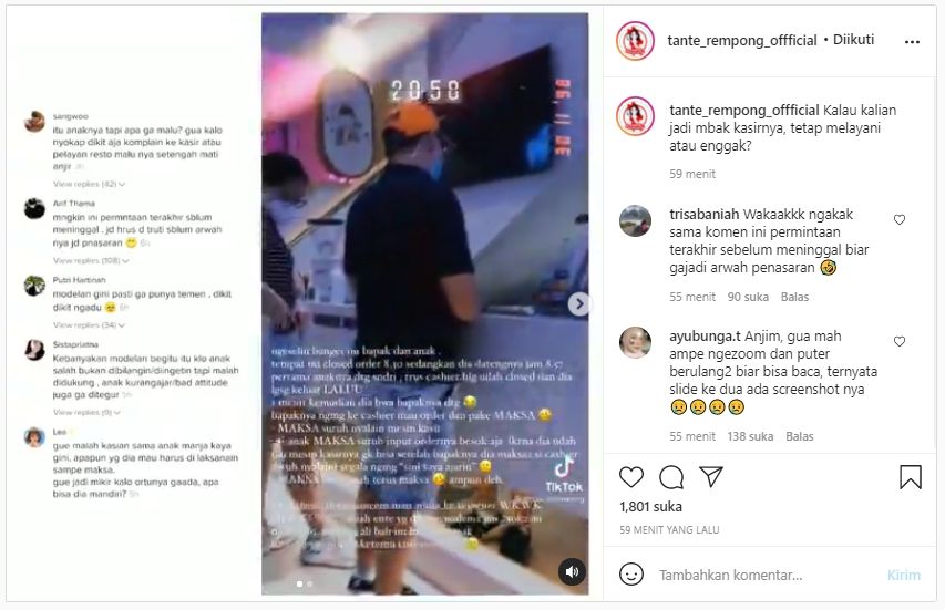 Heboh Pelanggan Salahi Aturan Malah Protes Marahi Kasir, Bikin Naik Pitam (Instagram/tante_rempong_official).