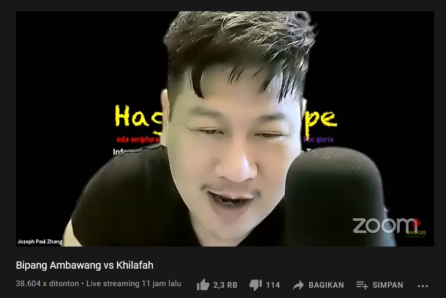 Jozeph Paul Zhang soal Bipang Ambawang vs Khilafah (YouTube).