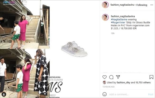 Harga sandal Nagita Slavina yang dipakai blusukan di rumah baru. (Instagram/@fashion_nagitaslavina)