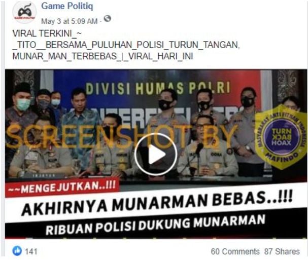 CEK FAKTA Benarkah Munarman Akhirnya Dibebaskan, Didukung Puluhan Polisi (Turnbackhoax.id).