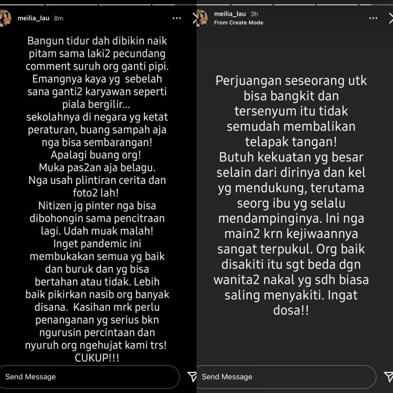 Instagram story Meilia Lau yang diduga menyindir Kaesang Pangarep. 