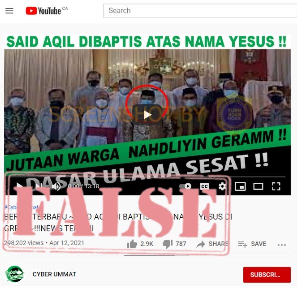 Cek fakta video Said Aqil dibabtis atas nama Yesus di Gereja (turnbackhoax.id).