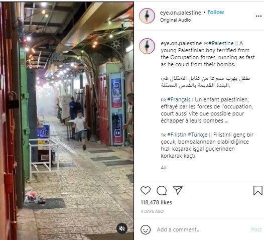 Video Anak Palestina Lari Kencang Hindari Serangan Israel. (Instagram/@eye.on.palestine)