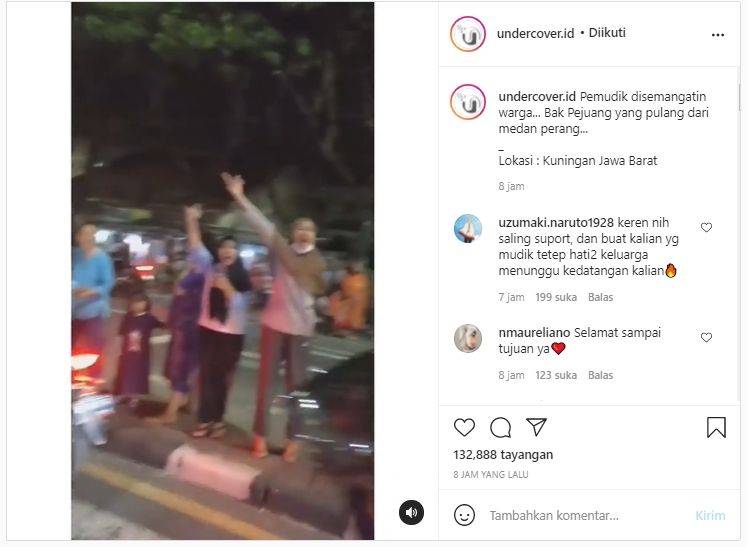 Viral warga beri semangat pemudik di jalan (Instagram/undercover.id).