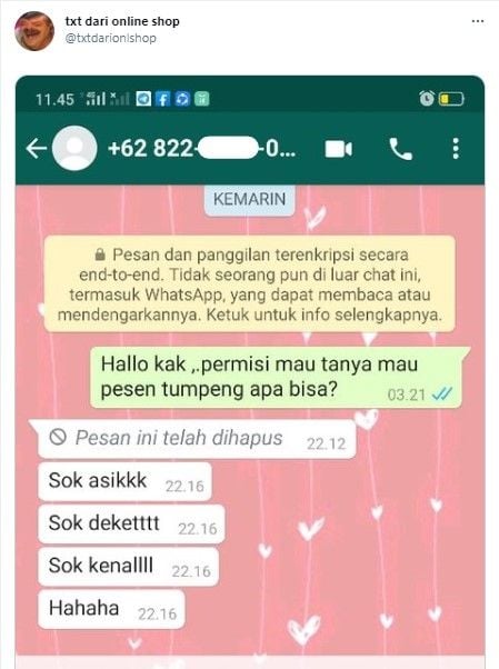 Mau pesan tumeng malah dapat jawaban aneh dari penjuual (Twitter/txtdrionlshop)