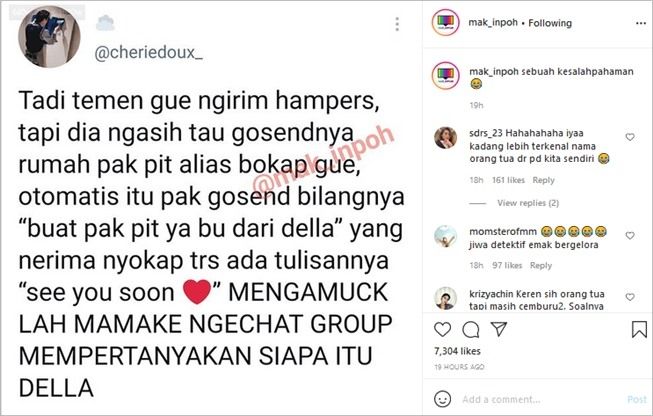 Gara-gara Nama Penerima, Kiriman Hampers Ini Berujung Ricuh Rumah Tangga. (Instagram/@mak_inpoh)