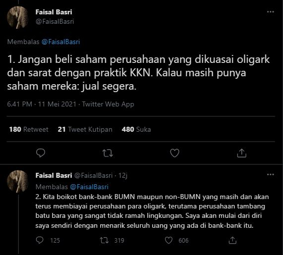 Potongan cuitan Faisal Basri soal 75 Pegawai KPK Dinonaktifkan (Twitter).