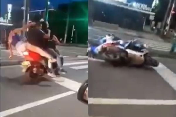 Viral Empat Orang Mabuk Desak-desakan Naik Motor, Ending Oleng Cium Aspal. (Instagram/@makassar_iinfo)