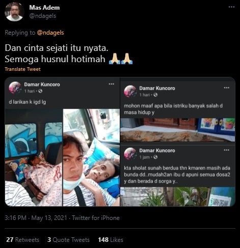 Kisah Viral Suami Rawat Istri Sampai Babak Akhir. (Twitter/@ndagels)