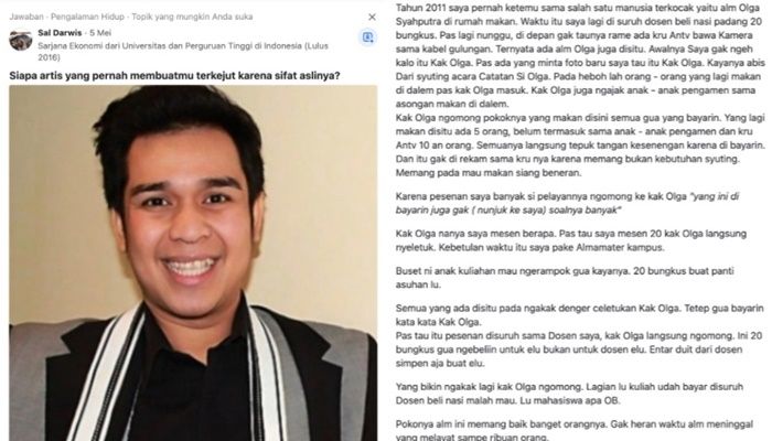 Viral Sifat Asli Olga Syahputra Terbongkar. (Twitter/@defLeem)