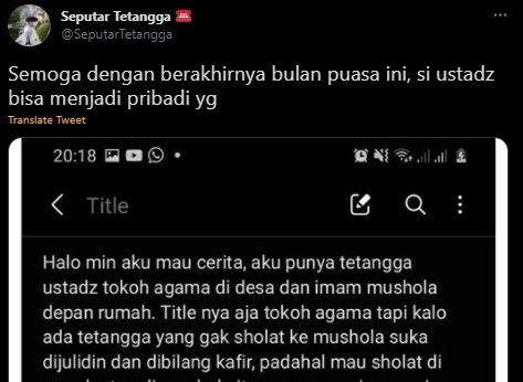 Viral Kisah Ustaz Hobi Julid. (Twitter/@SeputarTetangga)