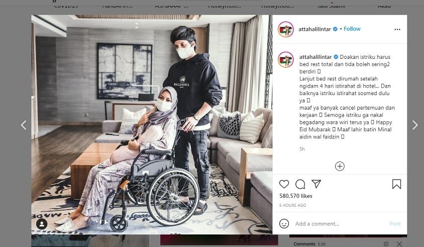 Unggahan Atta Halilintar tentang kondisi Aurel Hermansyah [Instagram]