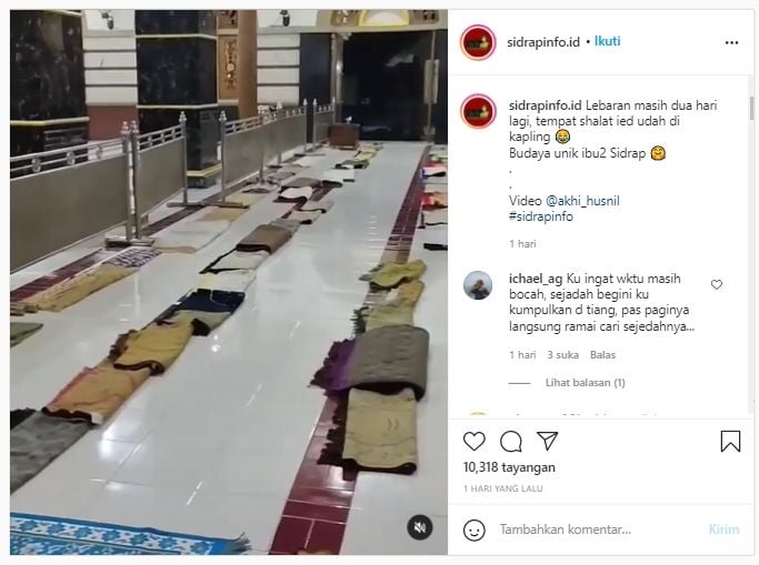 Emak-emak kapling masjid demi salat idul fitri (Instagram).