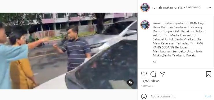 Viral Tim Relawan Mau Bagi Sembako Berakhir Kekerasan Ditonjok Pria. (Instagram/@rumah_makan_gratis)