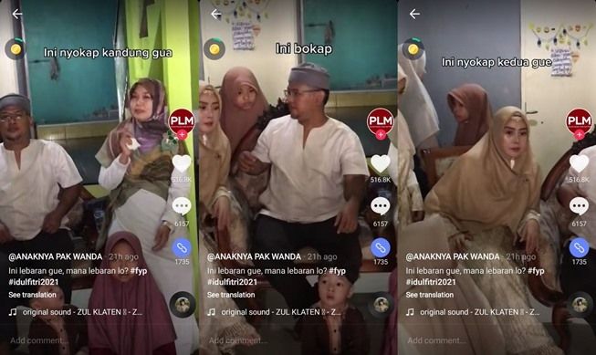 Viral Pria Lebaran Bareng 2 Istri, Penampilan Istri Pertama Curi Atensi. (TikTok/@aizzapd)